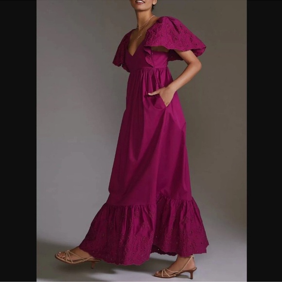 Anthropologie Dresses & Skirts - Anthropologie Magenta Eyelet Maxi Dress